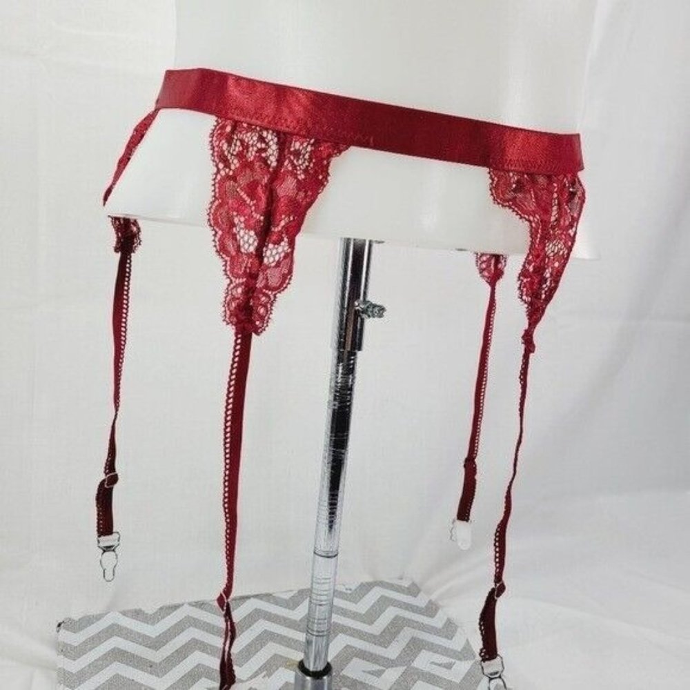 * Avidlove small bra garter set floral lace sexy set bow detail burgendy c… - Picture 3 of 11